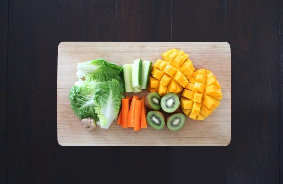 A chopping board full of vegan food